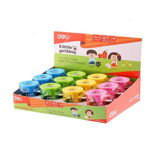 Deli Cup Sharpener With Canister, E0551, 2 Hole, Multicolor, 12PCS