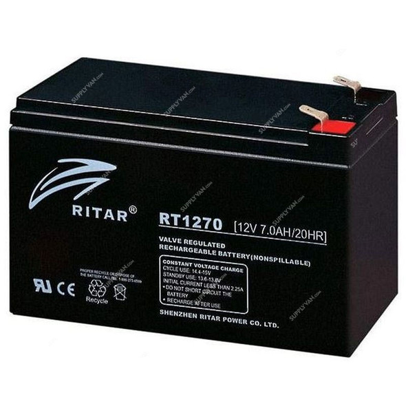 Ritar Lead Acid Battery, RT1270, 12V, 7 Ah
