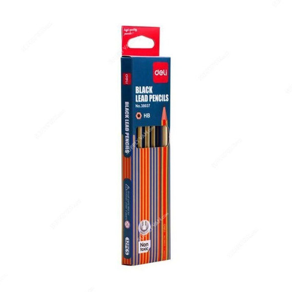 Deli Wooden HB Pencil With Eraser, E38037, Blue/Golden, PK12