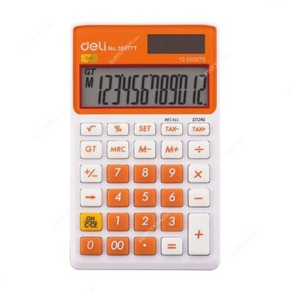 Deli Portable Calculator, E39277T, 12 Digits, Orange