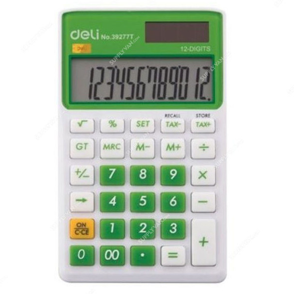 Deli Portable Calculator, E39277T, 12 Digits, Green