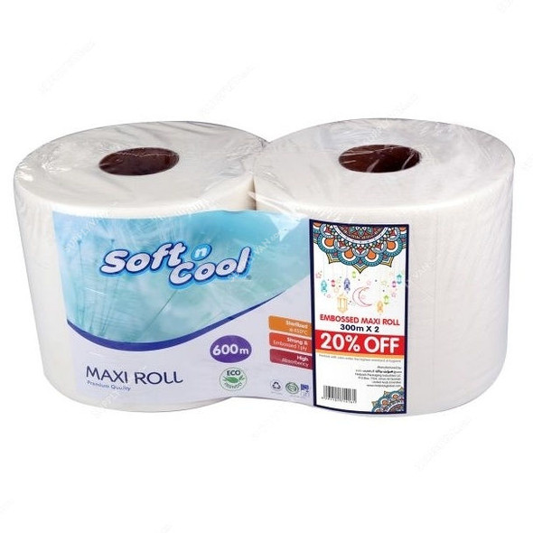 Hotpack Twin Maxi Roll Pack, OPMRI300TP, Soft n Cool, 1 Ply, 130 Mtrs, White, PK2