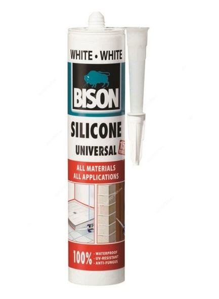 Bison Silicone Sealant, 6306986, Silicone Elastomer, Moisture Resistant, 280ML, White