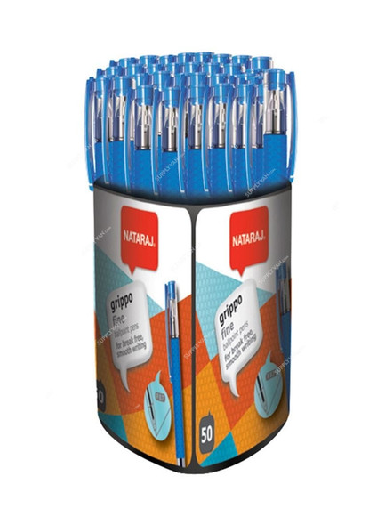 Nataraj Grippo Fine Ball Pen, HPGF50BL, 0.7MM, Blue, 50 Pcs/Pack