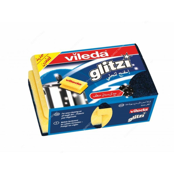 Vileda Crystal High Foam Dish Washing Scourer, VLSC72611, Glitzi, Yellow, PK2