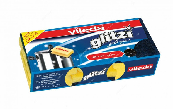 Vileda Crystal High Foam Dish Washing Scourer, VLSC72633, Glitzi, Yellow, PK3