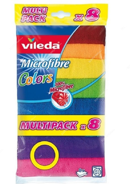 Vileda All Purpose Wiping Cloth, VLDW150541, Microfiber, Multicolor, PK8