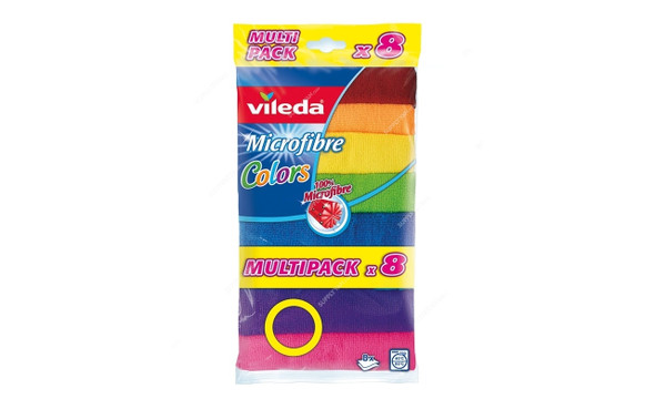 Vileda All Purpose Wiping Cloth, VLDW15105, Microfiber, Multicolor, PK4