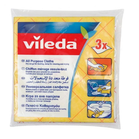 Vileda All Purpose Wiping Cloth, VLDW72541, PK3