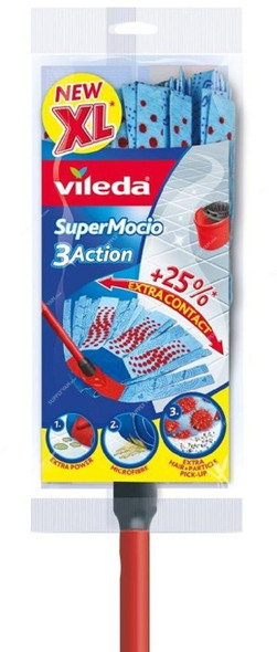 Vileda 3 Action Floor Mop W/ Stick, VLFC128128, Supermocio, Fiber