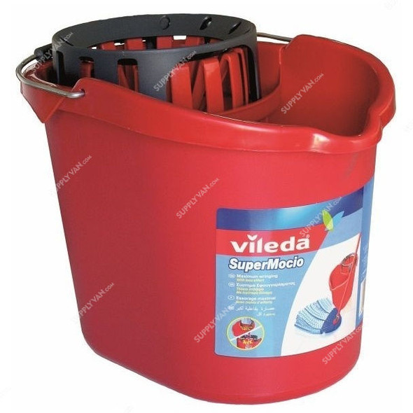 Vileda Bucket and Wringer, VLFC9000004, Supermocio, Red, Oval Shape