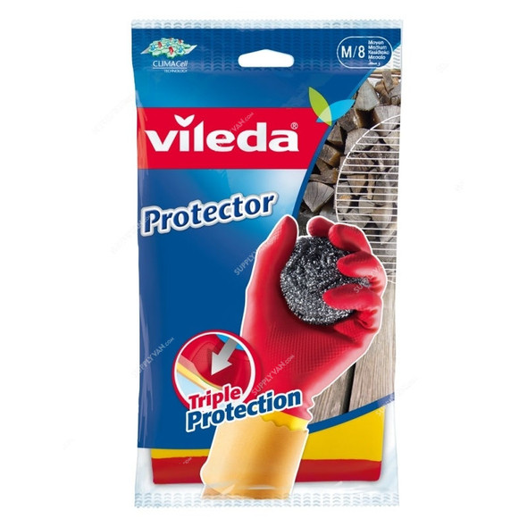 Vileda Durable Reusable Gloves, VLPC72413, Protector, Latex, Large