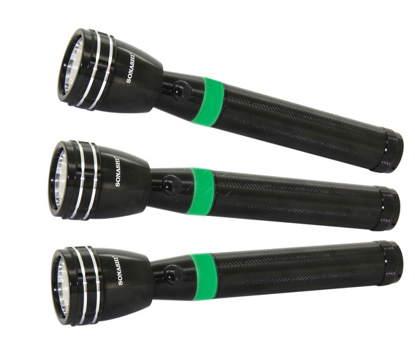 Sonashi Rechargeable LED Flashlight, SLT-3211, 3W, Black, 3 Pcs/Pack