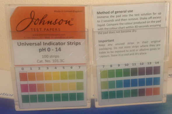 Johnson Test Paper Strip, 101.3C, 0-14 pH, White, 100 Strips/PK
