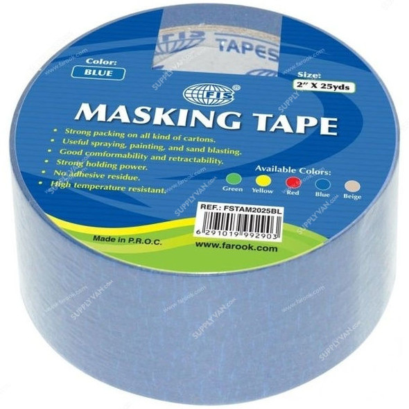 FIS Coloured Masking Tape, FSTAM2025BL, 2 inch x 25 yds, Blue