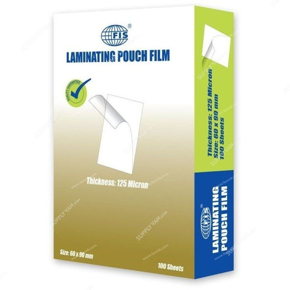 FIS Laminating Film, FSLM60X90, 100 Sheets, 125 GSM, 60 x 90MM, Clear, PK100