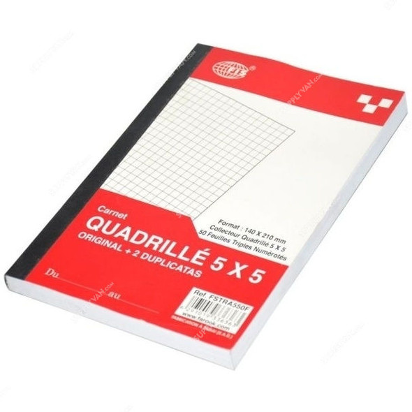 FIS 5MM Square French Triplicate Book, FSTRA550F, 148 x 210MM, 50 Pages, Red