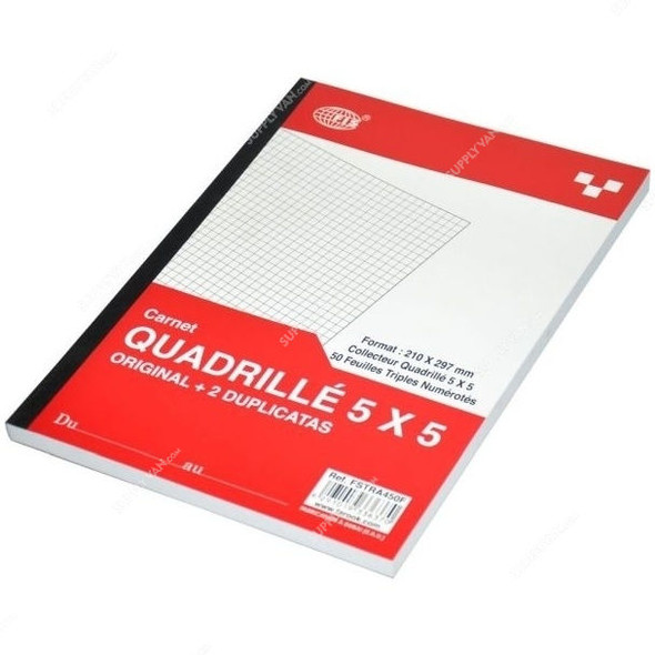 FIS 5MM Square French Triplicate Book, FSTRA450F, 210 x 297MM, 50 Pages, Red