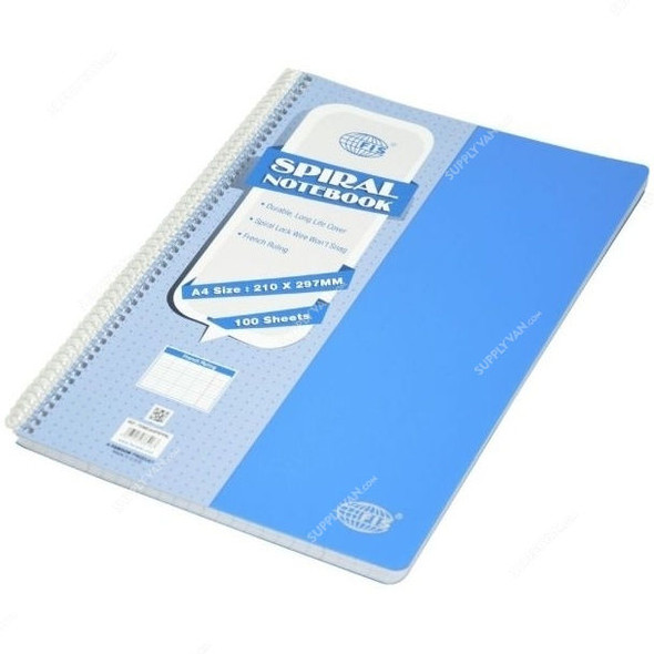 FIS French Ruling Notebook with Spiral Binding, FSNBSA4FRPPBL, 210 x 297MM, 100 Pages, Blue