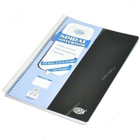 FIS French Ruling Notebook with Spiral Binding, FSNBSA4FRPPBK, 210 x 297MM, 100 Pages, Black