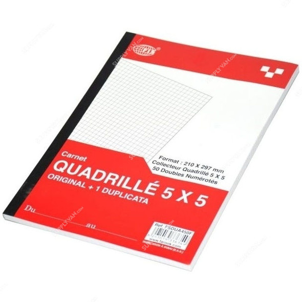 FIS 5MM Square French Duplicate Book, FSDUA450F, 210 x 297MM, 50 Pages, Red