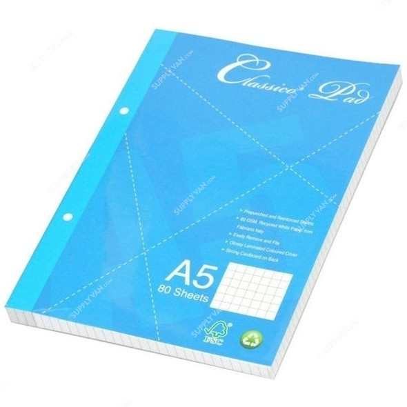 FIS 5MM Square Lines Classico Writing Pads, FSPDC3002, 148 x 210MM, 80 Pages, Blue