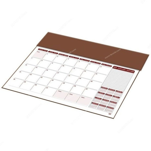 FIS Year Planner with PVC Desk Blotter, FSDK2EF19BR, 2019, En-Fr, 100 GSM, 12 Sheets, 490 x 340MM, Brown