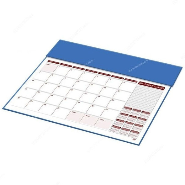 FIS Year Planner with PVC Desk Blotter, FSDK2EF19BL, 2019, En-Fr, 100 GSM, 12 Sheets, 490 x 340MM, Blue