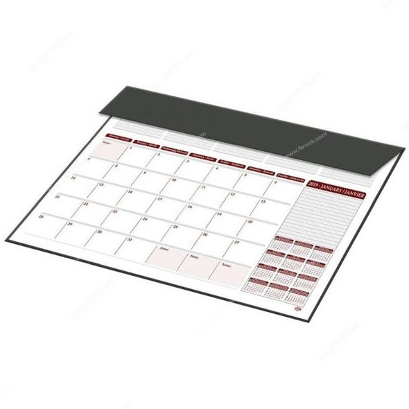 FIS Year Planner with PVC Desk Blotter, FSDK2EF19BK, 2019, En-Fr, 100 GSM, 12 Sheets, 490 x 340MM, Black