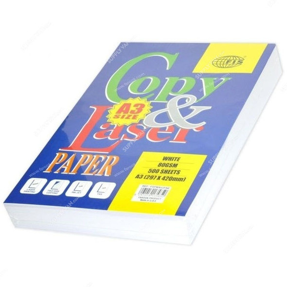 FIS Copy and Laser Photocopy Paper, FSPWA3JFNE, Paper, 80 GSM, 500 Sheets, A3, White, PK500