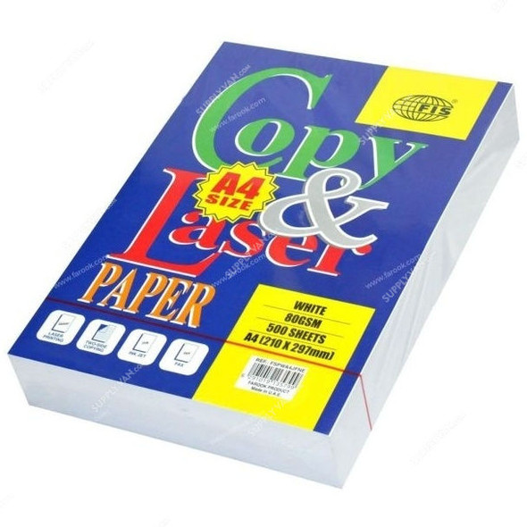 FIS Copy and Laser Photocopy Paper, FSPWA4JFNE, Paper, 80 GSM, 500 Sheets, A4, White, PK500