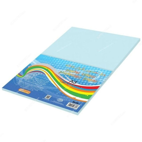 FIS Pastel Color Photocopy Paper, FSPWA3100BL, Paper, 80 GSM, 100 Sheets, A3, Pastel Blue, PK100