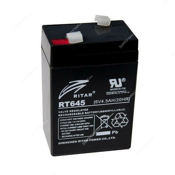 Ritar Reserve Power Battery, RT645, 4.5Ah, 6VDC, 3 Cells