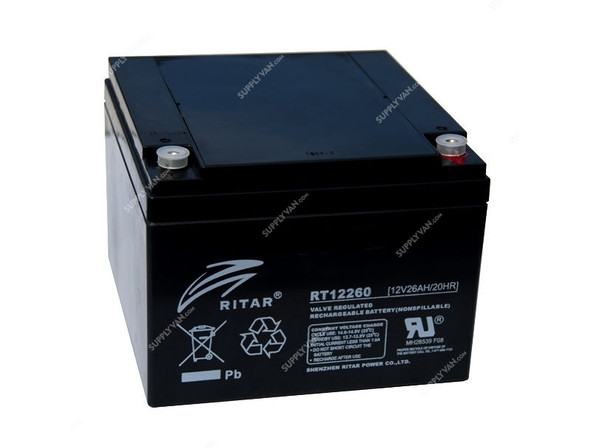 Ritar Reserve Power Battery, RT12260E, 26Ah, 12VDC, 6 Cells