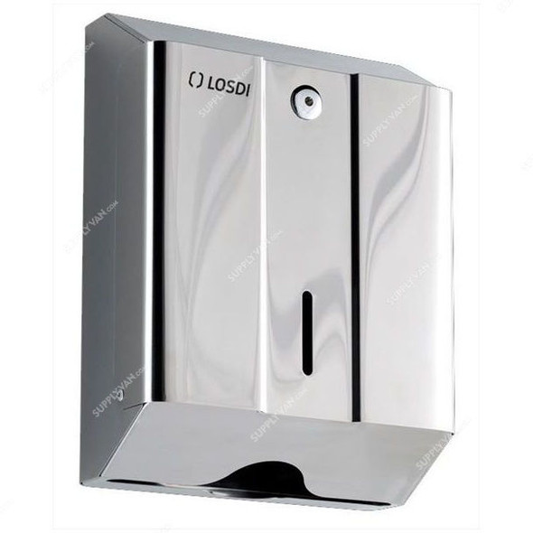 Losdi Folded Hand Towel Dispenser, CO-0104-FL, 240MM, 600 Towels, Stainless Steel, Silver