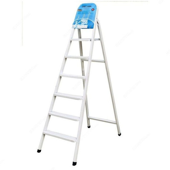 Robustline 6 Steps Ladder, 65.4 x 48 x 14CM, Steel, White