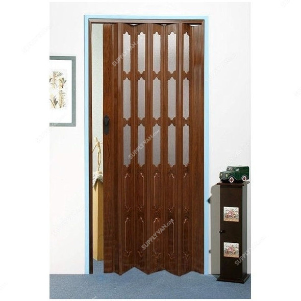 Folding Door Sliding With Glass, 100 x 210CM, Dark Oak