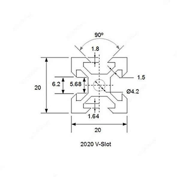 Extrusion T-Slot Profile, 20 Series, Aluminium, 20 x 20MM, Silver, PK3