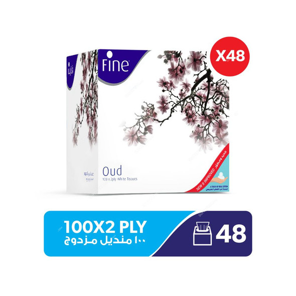 Fine Facial Tissue, Oud Scented, 100 Sheets x 2 Ply, White, PK48