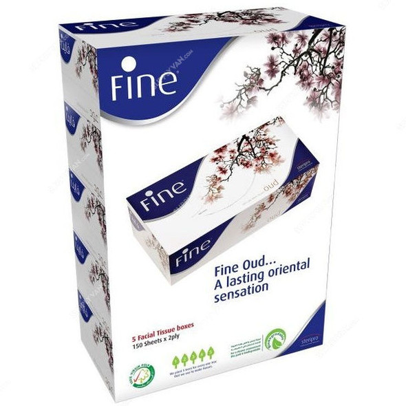 Fine Facial Tissue, Oud Scented, 150 Sheets x 2 Ply, White, PK5