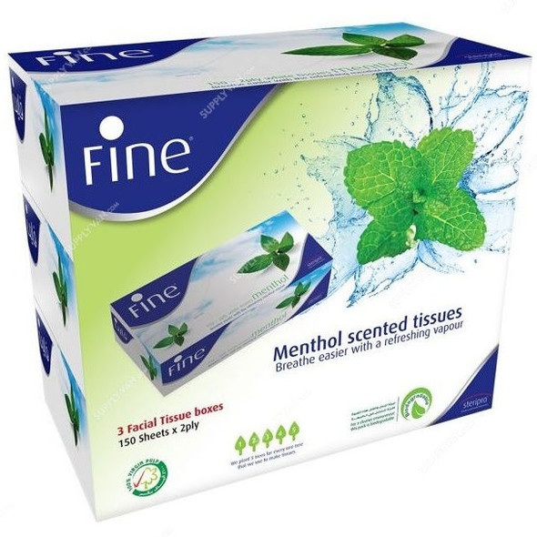 Fine Facial Tissue, Menthol Scented, 100 Sheets x 3 Ply, White, PK3