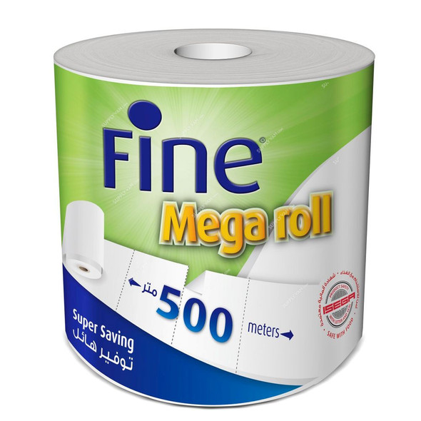 Fine Towel Tissue, Mega Roll, 500 Mtrs x 2 Ply, White