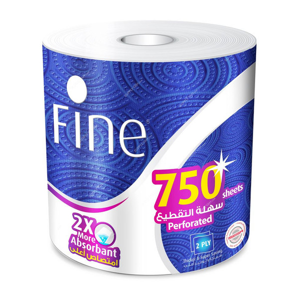 Fine Towel Tissue, Mega Roll, 750 Sheets x 2 Ply, White
