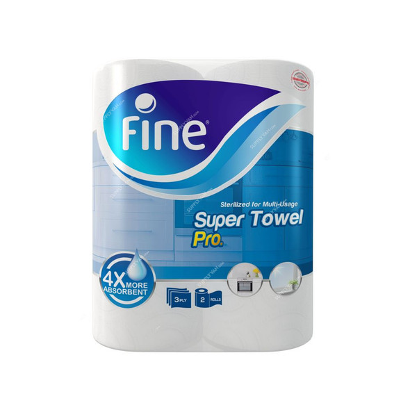 Fine Towel Tissue Roll, 4X More Absorbent, 70 Sheets x 3 Ply, White, PK2