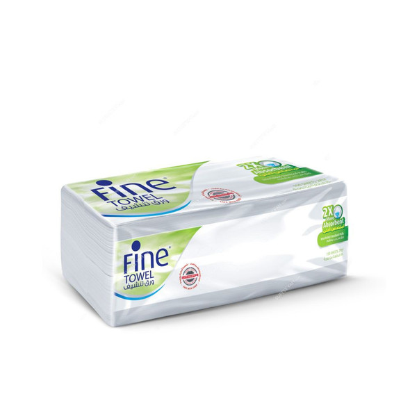 Fine Towel Tissue Roll, 2X More Absorbent, 150 Sheets x 2 Ply, White