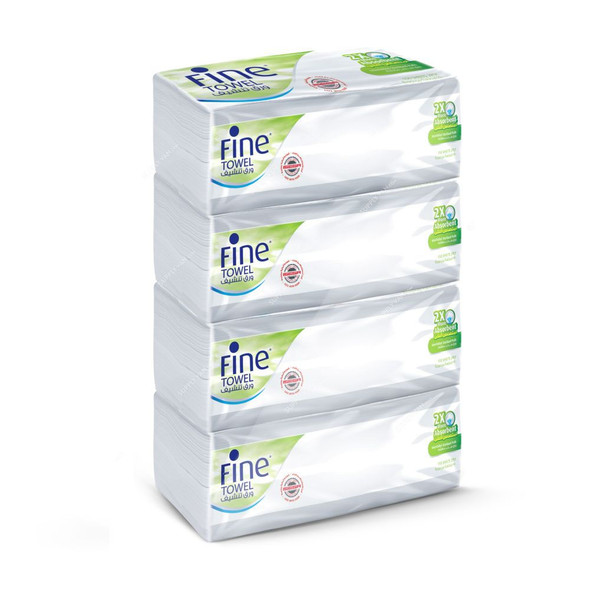 Fine Towel Tissue Roll, 2X More Absorbent, 150 Sheets x 2 Ply, White, PK4