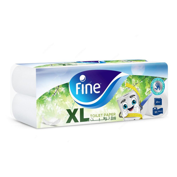 Fine Toilet Paper Roll, Extra Long, 400 Sheets x 2 Ply, White, PK10