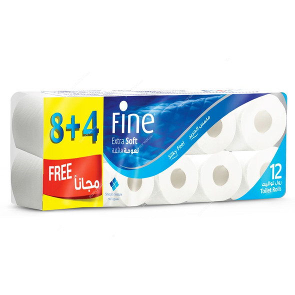 Fine Toilet Paper Roll, Extra Soft, 200 Sheets x 2 Ply, White, PK12