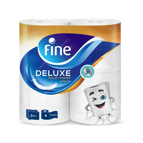 Fine Toilet Paper Roll, Extra Strong, 150 Sheets x 3 Ply, White, PK4