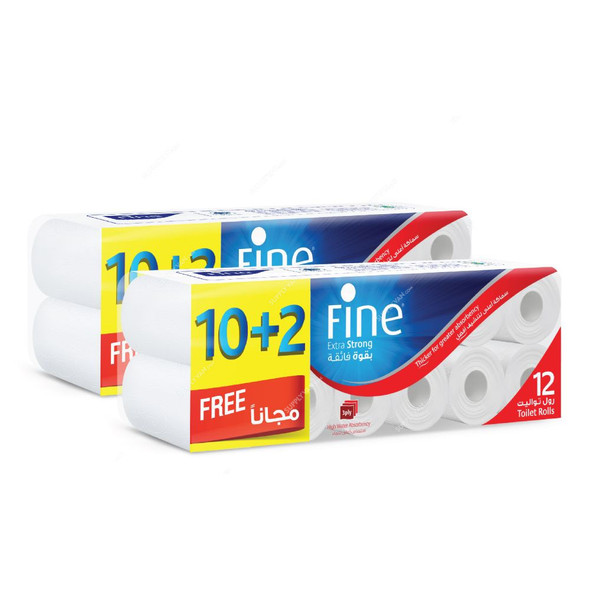 Fine Toilet Paper Roll, Extra Strong, 150 Sheets x 3 Ply, White, PK24